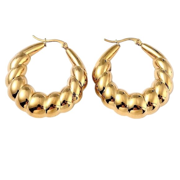 1 3/4 Inch 43mm Hoop Gold Tone Pierced Post Earrings - Picture 3 of 5